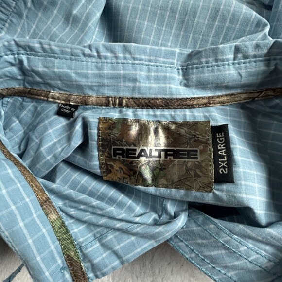 Realtree Mens 2XL Short-Sleeve Button-Up Plaid Shirt Blue Chest Pocket Casual - Picture 3 of 7